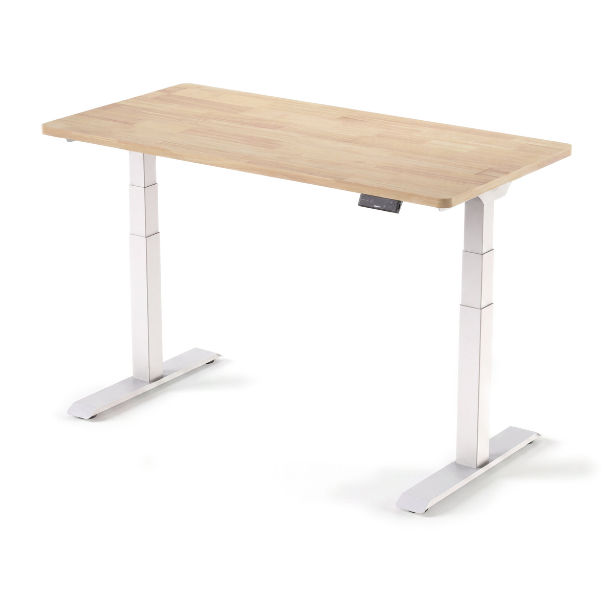 Bureau assis-debout électrique ElevatePlus cadre blanc, plateau rubberwood (hévéa massif)