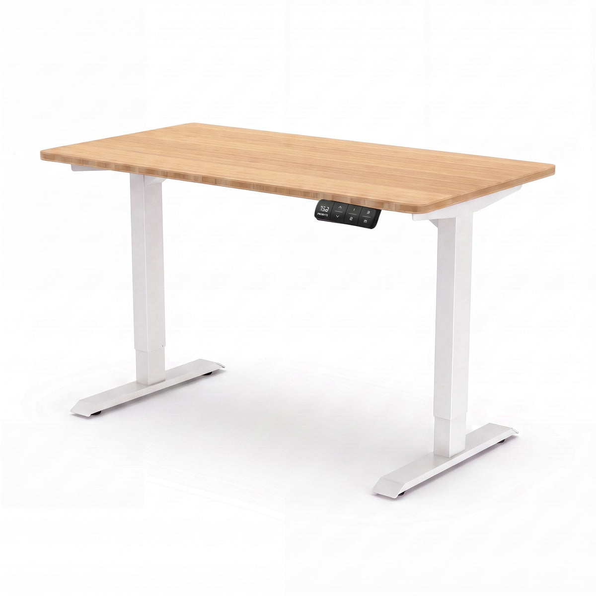 Bureau assis-debout ElevateOne, cadre blanc et plateau bambou