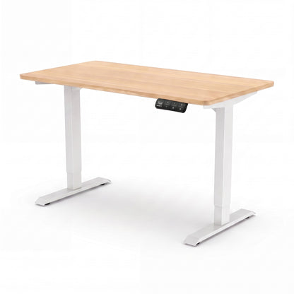 Bureau assis-debout ElevateOne, cadre blanc et plateau chêne