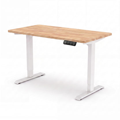 Bureau assis-debout ElevateOne, cadre blanc et plateau rubberwood