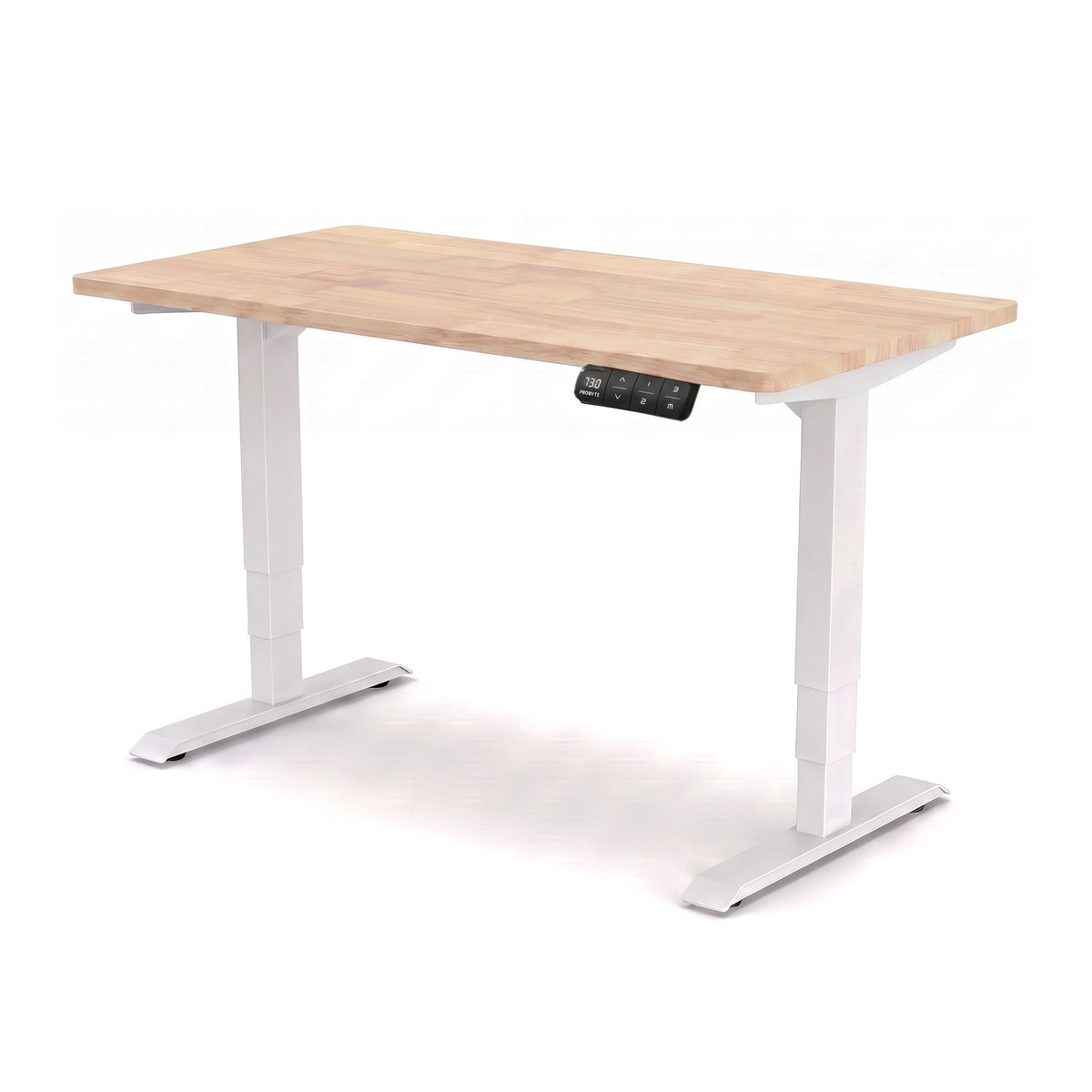 Bureau assis-debout ElevatePro PROBYTE – cadre blanc, plateau rubberwood