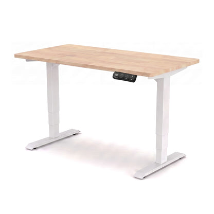 Bureau assis-debout ElevatePro PROBYTE – cadre blanc, plateau rubberwood